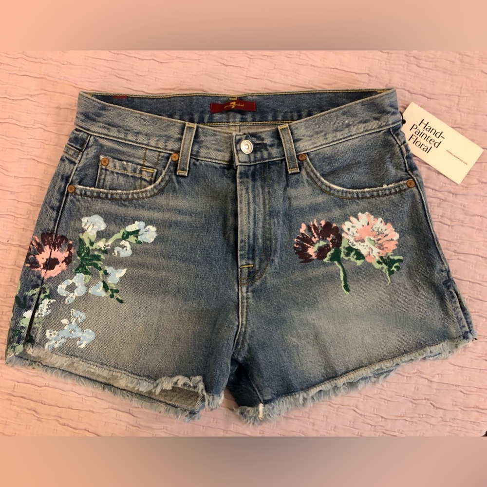 7 For All Mankind Blue Jean Shorts with Distressed Details